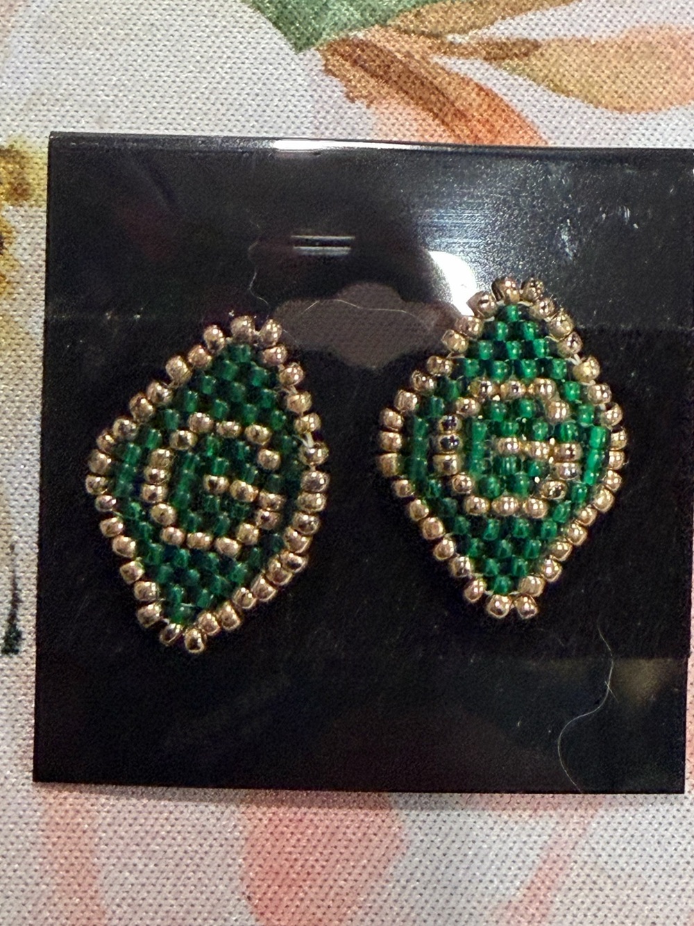 Vintage Handmade Green Bay Packers Beaded Football Stud Earrings Green Gold